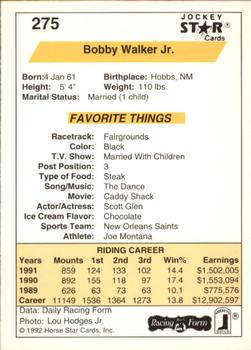 1992 Jockey Star #275 Bobby Walker Jr. Back